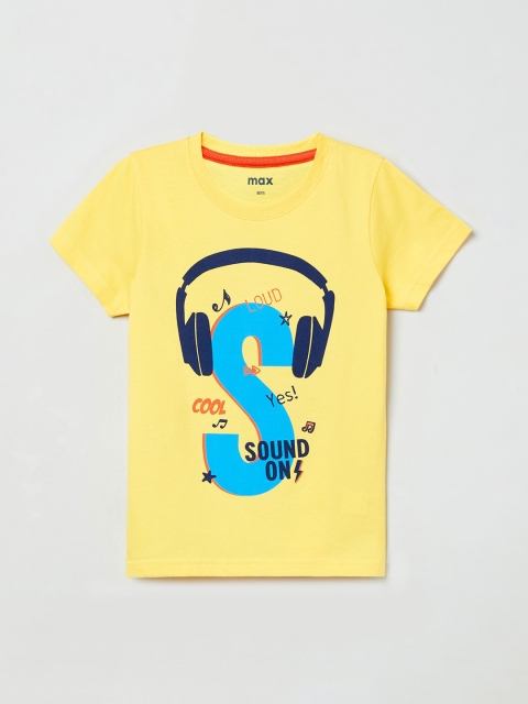 

max Boys Yellow Printed Round Neck T-shirt