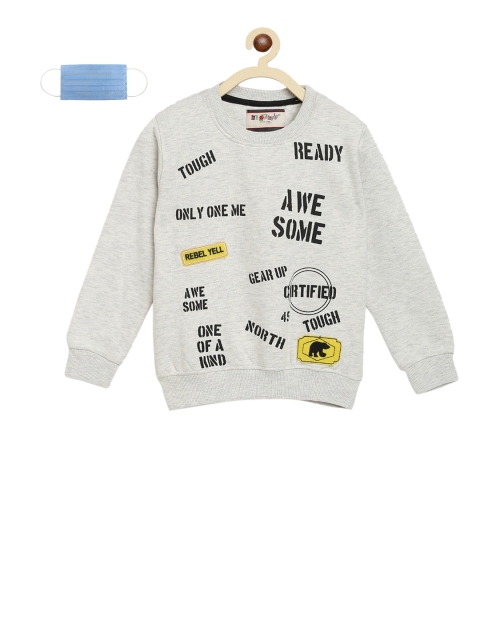 

Lil Tomatoes Boys Grey Printed Sweatshirt with 3-Ply Mask