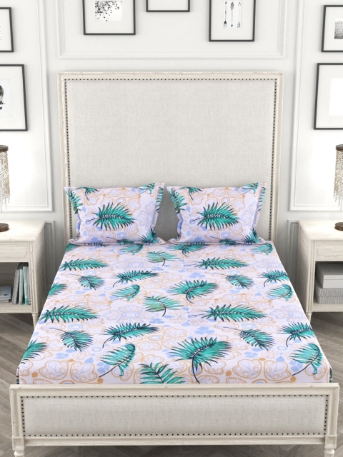 

URBAN SPACE Pink & Green Floral 120 TC Cotton 1 Queen Bedsheet with 2 Pillow Covers