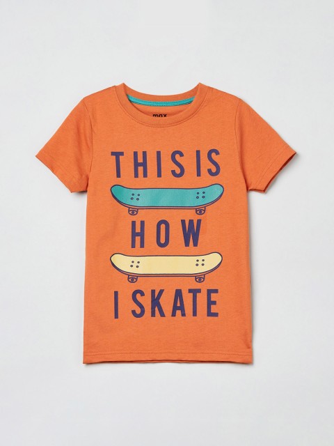 

max Boys Orange Printed Round Neck T-shirt