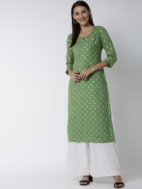 

Soch Women Green & Silver-Coloured Printed Straight Kurta