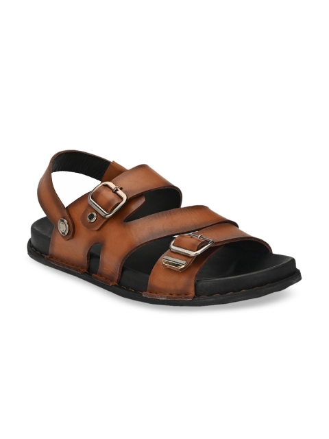 

Hitz Men Tan Brown Solid Leather Comfort Sandals