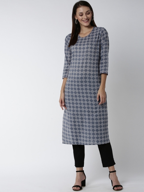 

Soch Women Grey & White Checked Straight Kurta