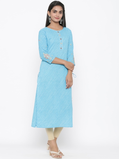 

Yufta Women Blue Striped Straight Kurta