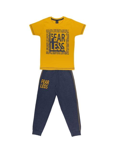 

Todd N Teen Boys Mustard Yellow & Navy Blue Printed Night suit