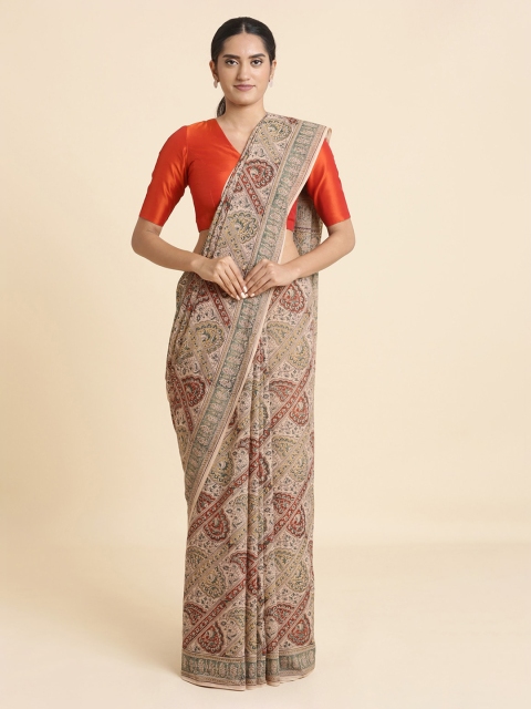 

Taneira Beige & Red Block Print Machilipatnam Saree