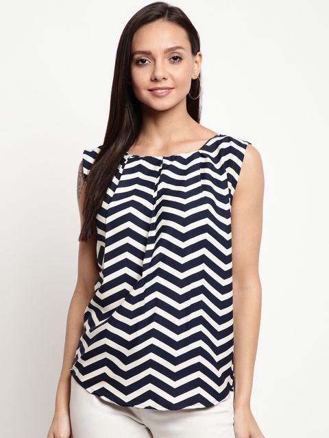 

Mayra Women Navy Blue & White Striped Top
