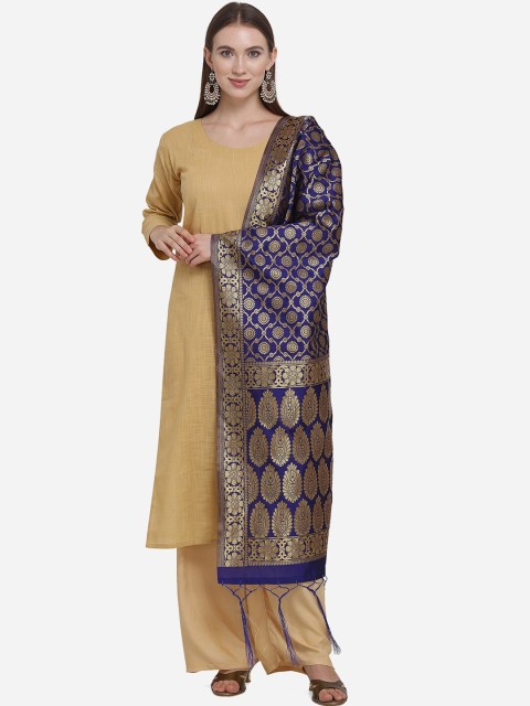 

SHEEYA Navy Blue & Gold-Toned Woven Design Dupatta