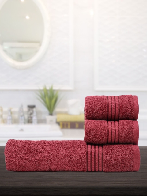 

Trident Unisex Set Of 3 Maroon Solid 400 GSM Towels