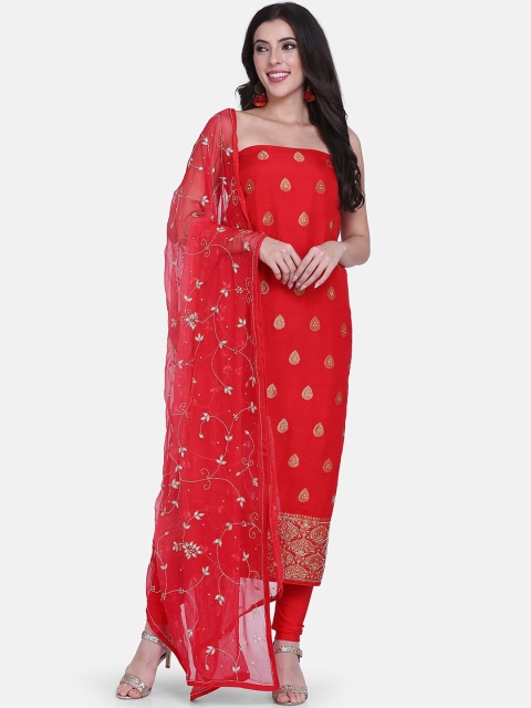 

BOMBAY SELECTIONS Red Art Silk Unstitched Dress Material