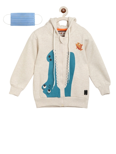 

Lil Tomatoes Boys Beige & Blue Printed Hooded Sweatshirt