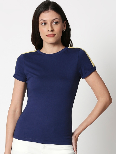 

Bewakoof Women Navy Blue Solid Round Neck T-shirt