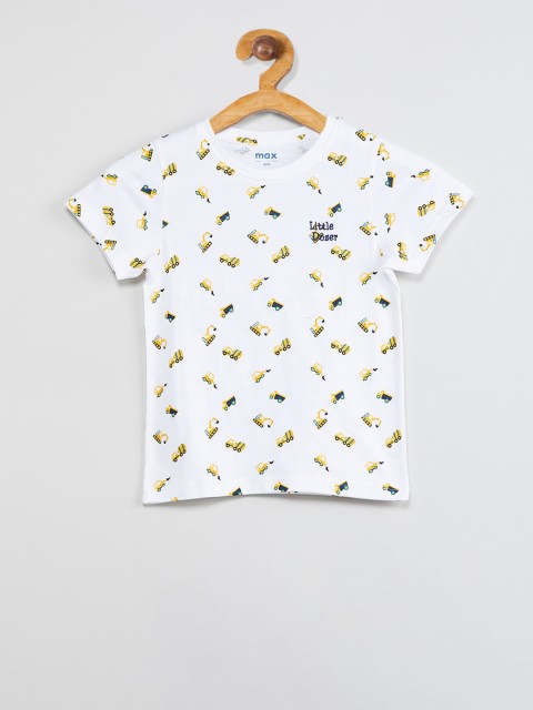 

max Boys White Printed Round Neck T-shirt