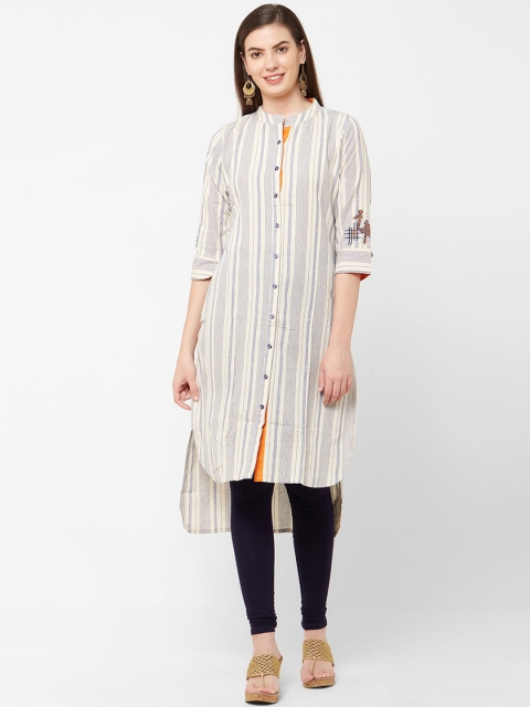 

Juliet Women Navy Blue Striped A-Line Kurta