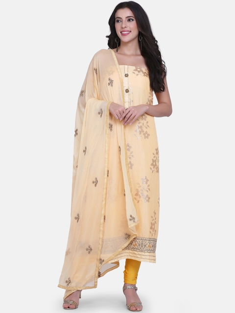 

BOMBAY SELECTIONS Yellow Poly Crepe Unstitched Dress Material
