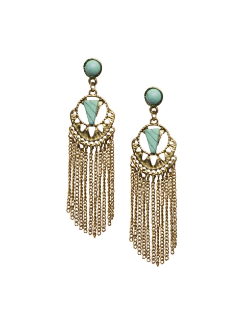 

INDYA Gold-Plated & Blue Tassel Contemporary Drop Earrings
