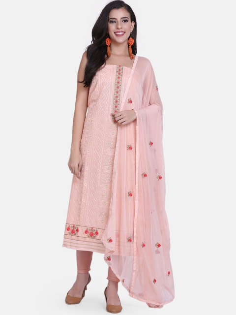 

BOMBAY SELECTIONS Peach-Coloured & Red Poly Georgette Unstitched Dress Material