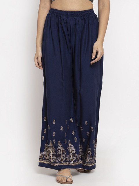 

Clora Creation Women Navy Blue Embroidered Flared Palazzos