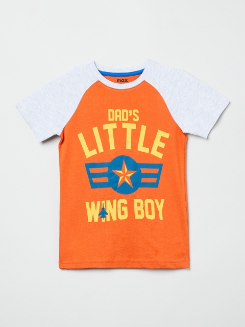 

max Boys Orange Printed Round Neck T-shirt