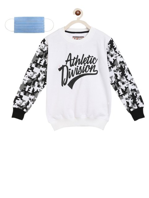 

Lil Tomatoes Boys White Printed Sweatshirt with 3-Ply Mask