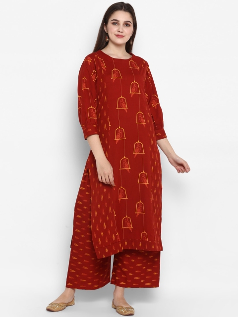 

ZOEYAMS Women Maroon & Mustard Yellow Printed Kurta with Palazzos