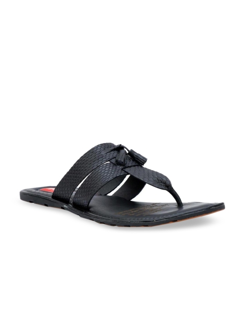 

Hitz Men Black Solid Leather Comfort Sandals