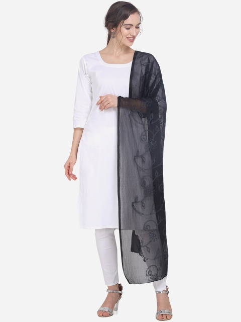 mf Black Embroidered Dupatta