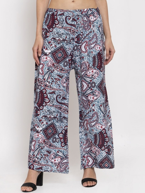 

TAG 7 Women Blue & Pink Printed Flared Palazzos