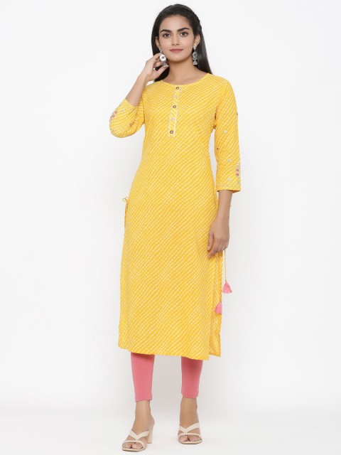 

Yufta Women Yellow Striped Straight Kurta