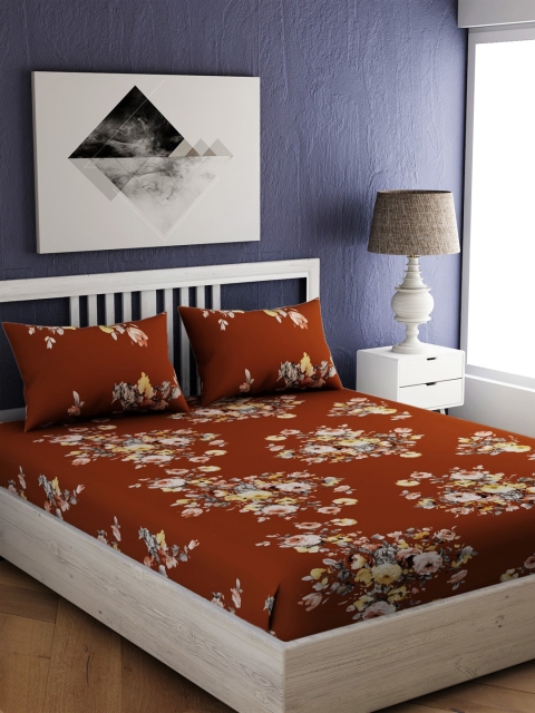 

EverHOME Brown & White Floral 144 TC Cotton 1 King Bedsheet with 2 Pillow Covers