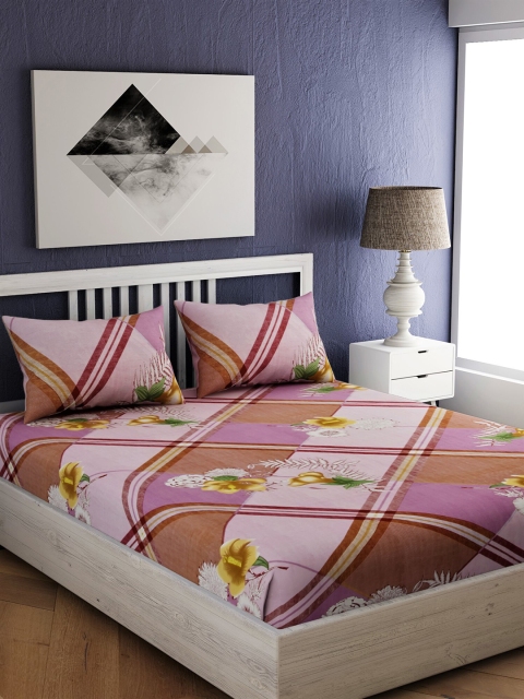 

EverHOME Purple Floral 144 TC Cotton 1 King Bedsheet with 2 Pillow Covers