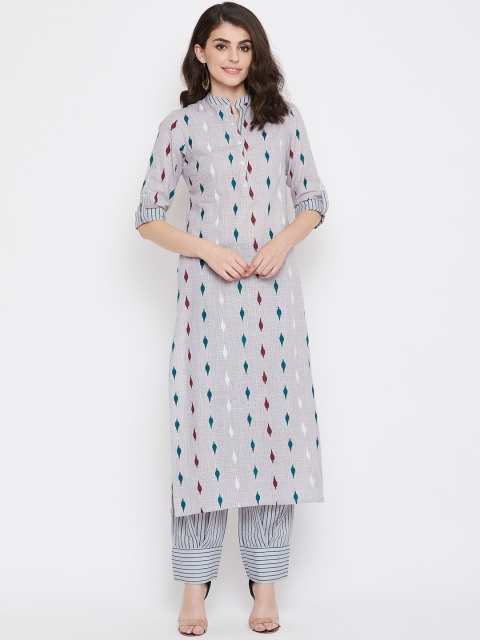 

Tulsattva Women Grey & Green Printed Kurta with Trousers