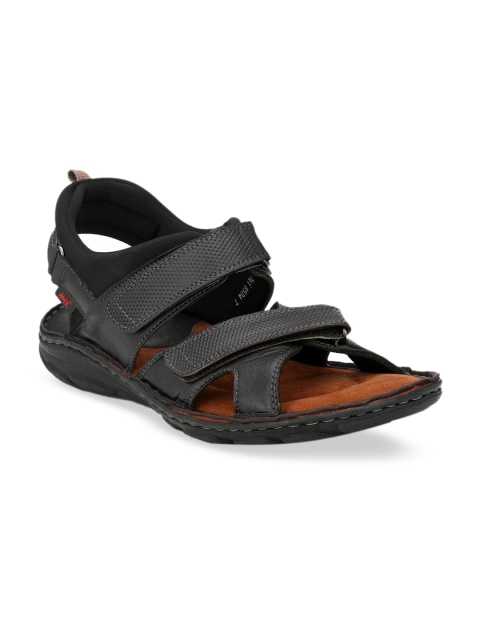 

Hitz Men Black Leather Comfort Sandals