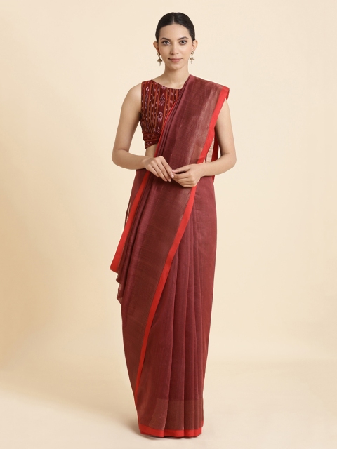 

Taneira Maroon Solid Handwoven Jamdani Saree