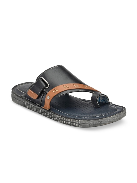 

Hitz Men Navy Blue & Brown Leather Comfort Sandals
