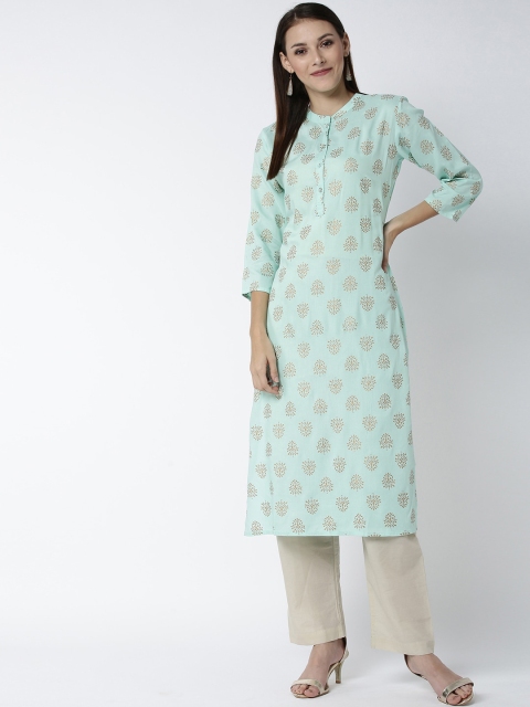 

Soch Women Green & Gold-Toned Printed A-Line Kurta