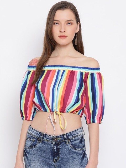 

ALL WAYS YOU Women Multicoloured Striped Bardot Top, Multi