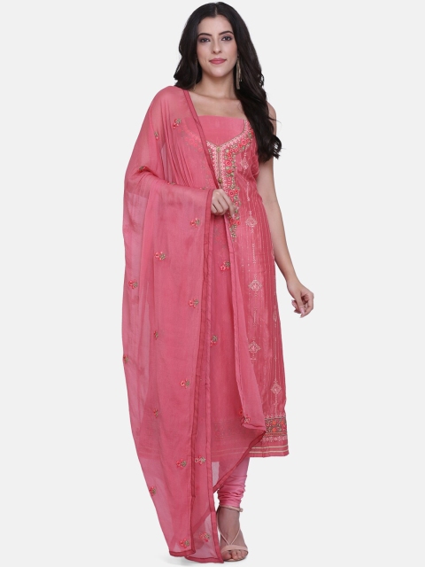 

BOMBAY SELECTIONS Pink Poly Crepe Unstitched Dress Material