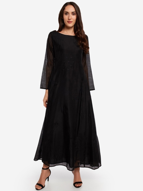 

Desi Weavess Women Black Embroidered Maxi Dress