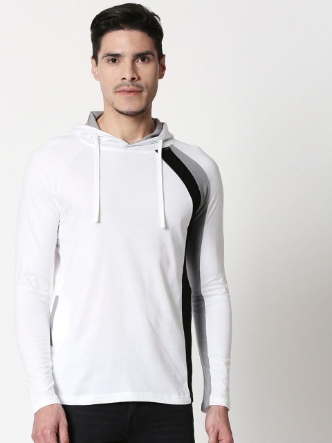 

Bewakoof Men White Colourblocked Hood T-shirt