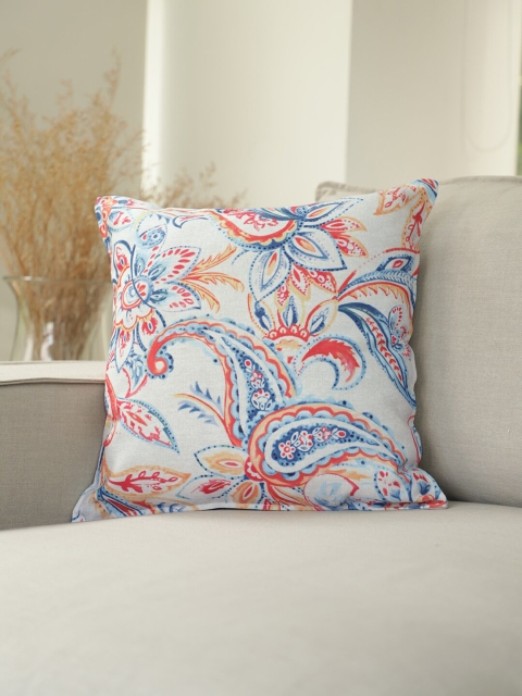 

BLUE BOAT Off-White & Blue Set of Single Ethnic Motifs Square Cushion Covers