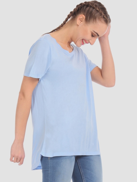 

GAP Women Light Blue Crew Neck Solid Cotton Jersey T-Shirt