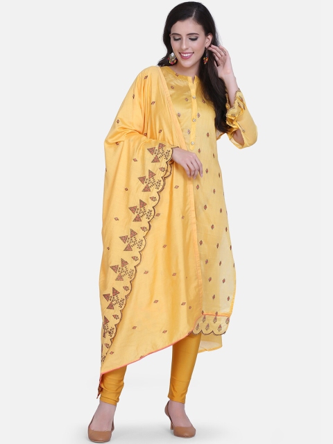 

BOMBAY SELECTIONS Yellow Cotton Blend Semi-Stitched Dress Material