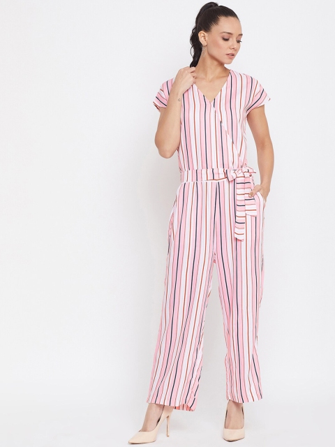 

Crimsoune Club Women Pink & White Striped Basic Jumpsuit