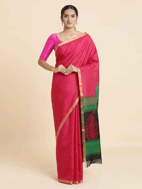 

Taneira Pink & Green Pure Silk Woven Design Sustainable Saree