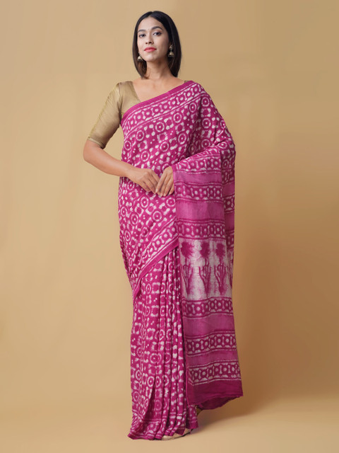 

Unnati Silks Pink Pure Cotton Printed Kota Saree