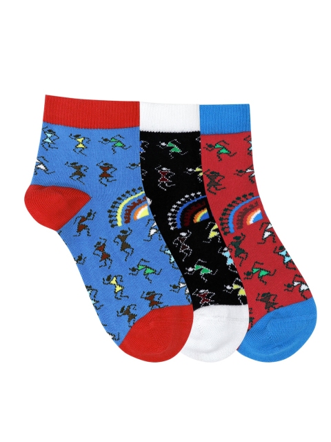 

Mustang Unisex Kids Pack Of 3 Patterned Ankle-Length Socks, Blue