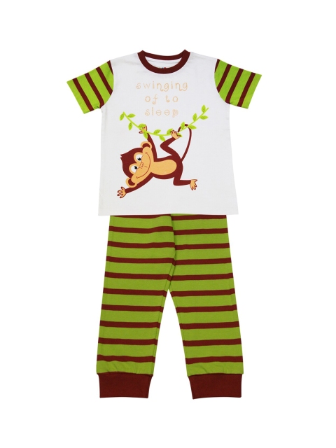 

ventra Boys Off-White & Green Printed Night Suit