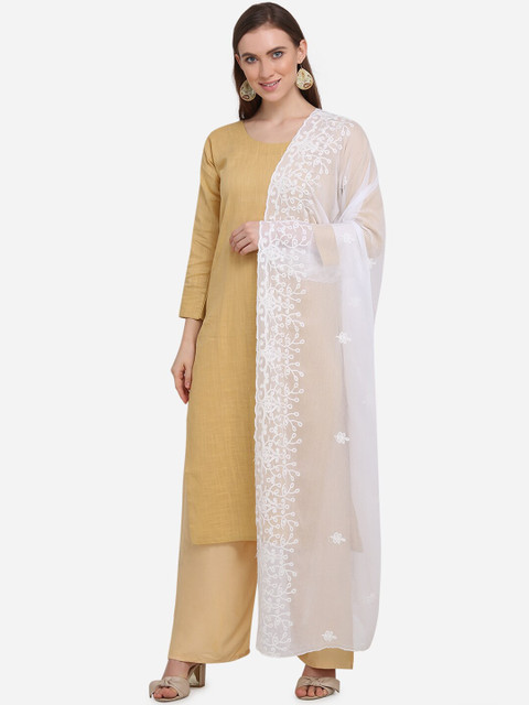 

mf White Embroidered Dupatta