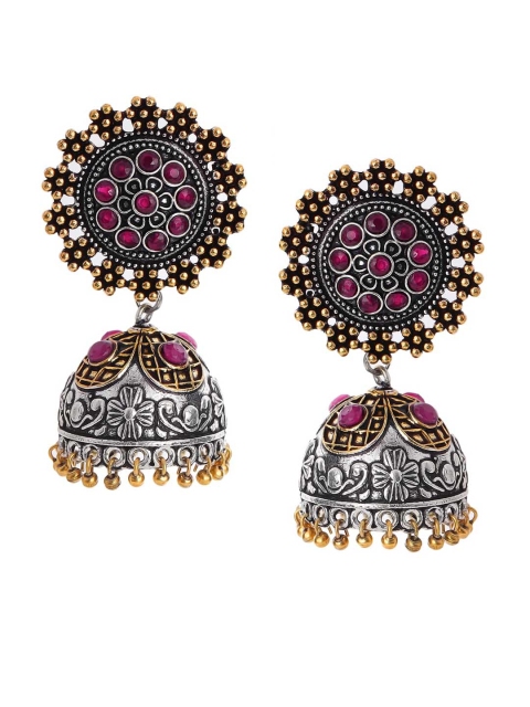 

Rubans Silver-Plated & Pink Dome Shaped Jhumkas